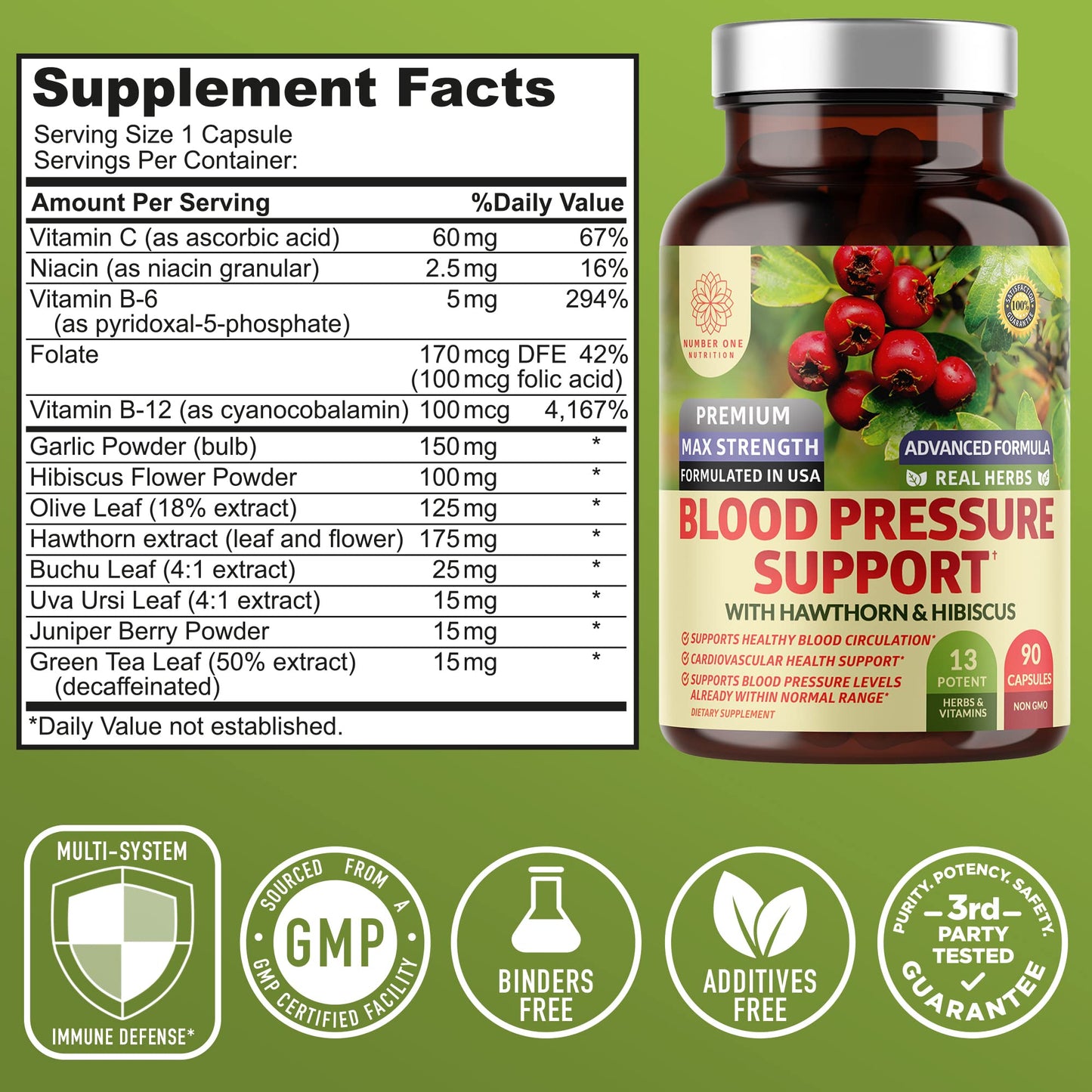 N1N 2-Pack Blood Pressure Support with Hawthorn & Hibiscus, 180 Caps