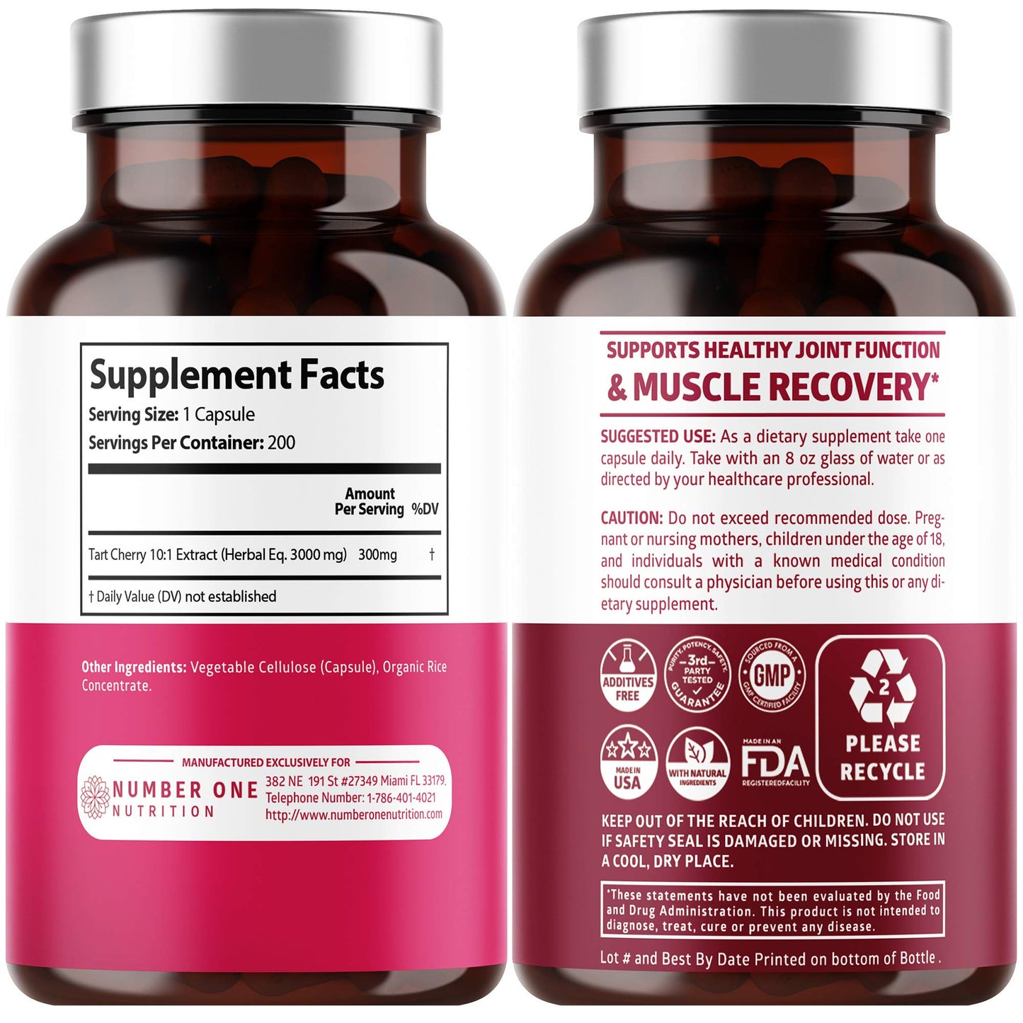 N1N Tart Cherry Extract Capsules – 200 Veg Caps (Pack of 2), 3000 mg