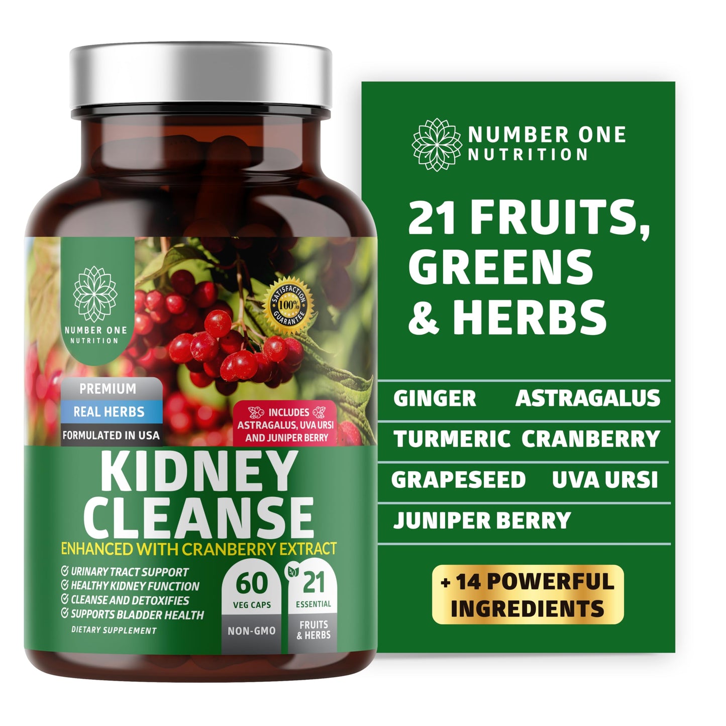 N1N Kidney Cleanse – 21 Herbs with Cranberry & Uva Ursi | 60 Veg Caps