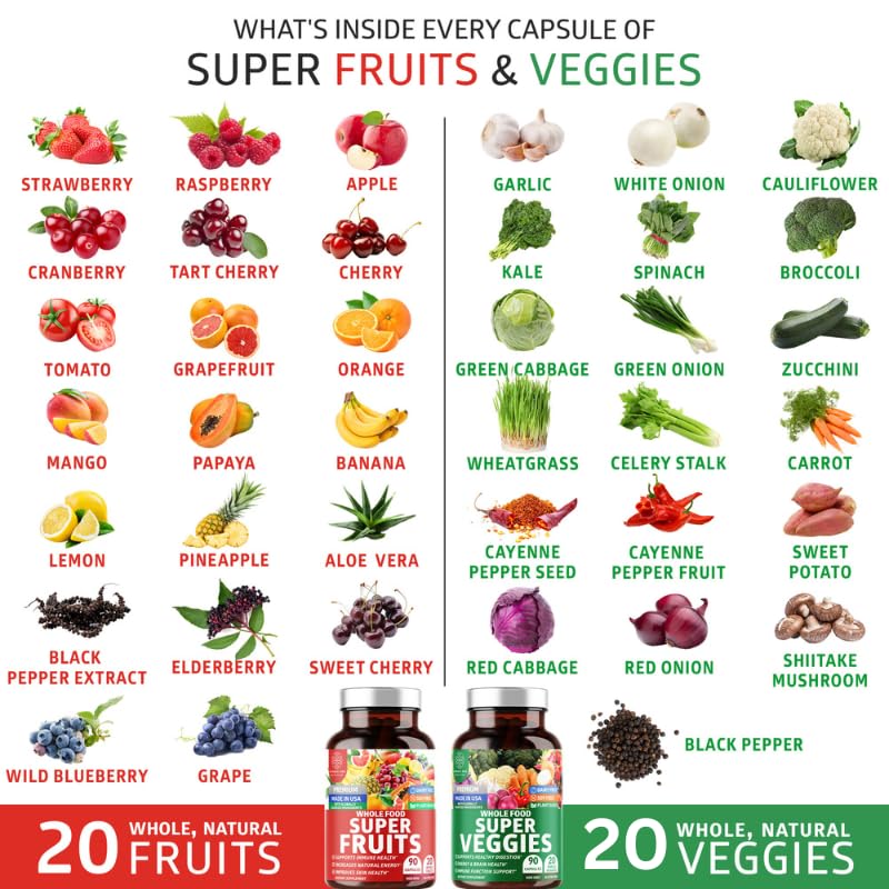 N1N Premium Super Fruits & Veggies Supplement – 180 Caps | Whole Food Nutrition