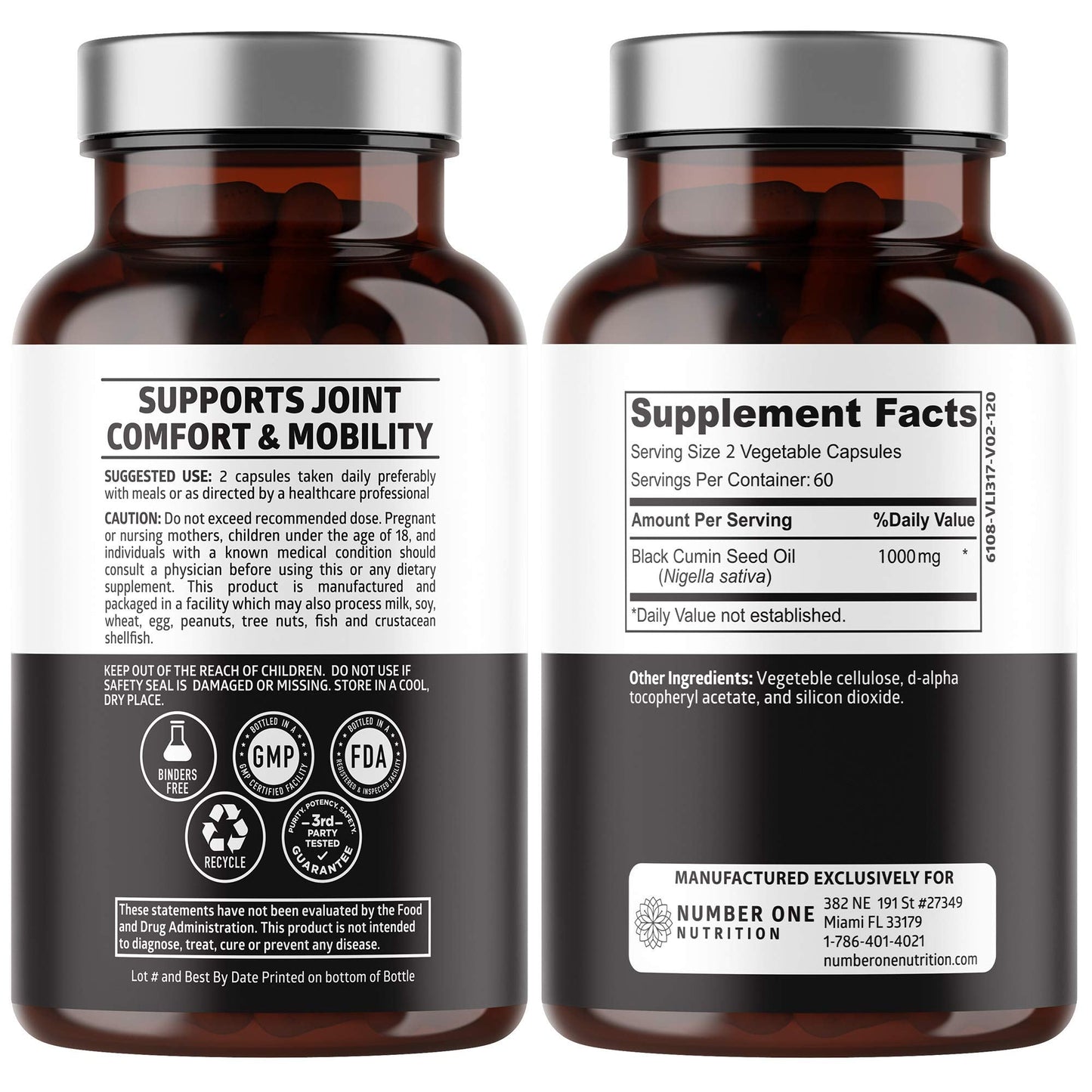 Number One Nutrition N1N Premium Black Seed Oil 1000 mg | Cold-Pressed Nigella Sativa | 120 Caps (Pack of 2)