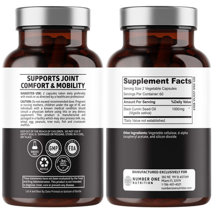 Number One Nutrition N1N Premium Black Seed Oil 1000 mg | Cold-Pressed Nigella Sativa | 120 Caps (Pack of 2)