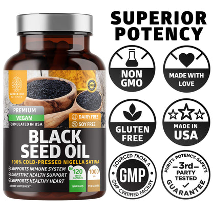 Number One Nutrition N1N Premium Black Seed Oil 1000 mg | Cold-Pressed Nigella Sativa | 120 Caps (Pack of 2)