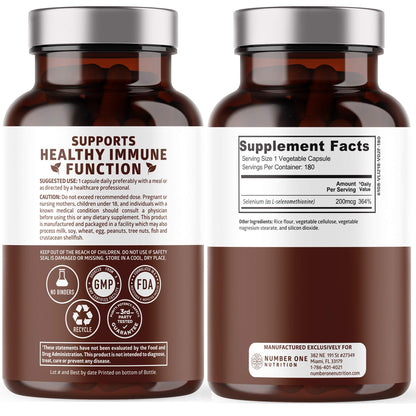 N1N Premium Pure Selenium 200MCG Max Absorption – Immunity & Prostate Support, 180 Veg Caps