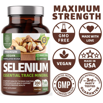 N1N Premium Pure Selenium 200MCG Max Absorption – Immunity & Prostate Support, 180 Veg Caps