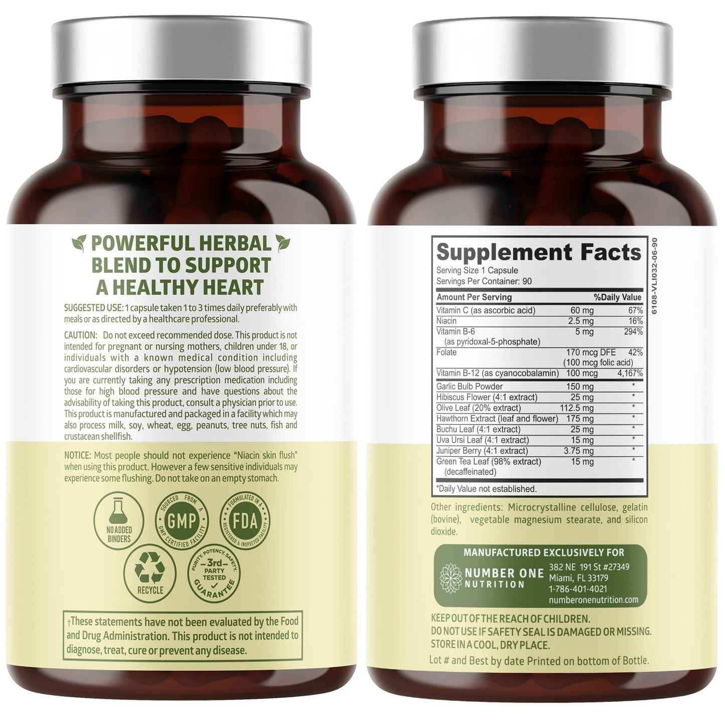 N1N Premium Blood Pressure Support with Hawthorn & Hibiscus, 90 Caps