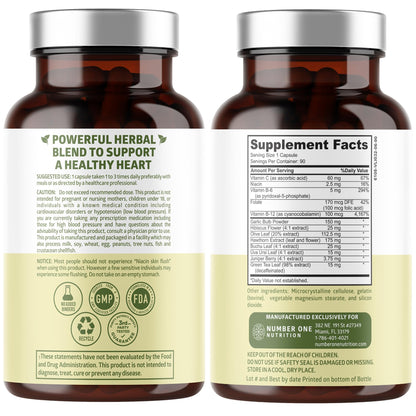 N1N Premium Blood Pressure Support with Hawthorn & Hibiscus, 90 Caps