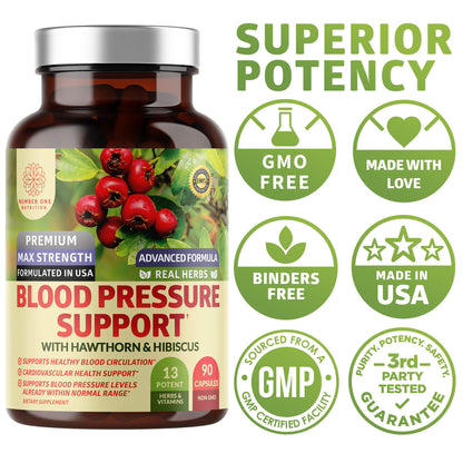 N1N Premium Blood Pressure Support with Hawthorn & Hibiscus, 90 Caps