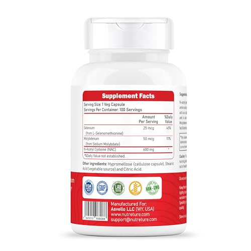 NAC Supplement – N-Acetyl Cysteine 600 mg | Liver Health with Selenium & Molybdenum | 100 Capsules