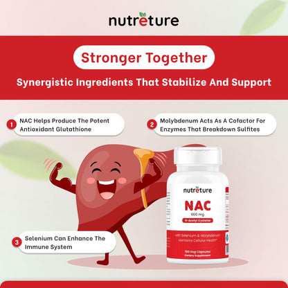 NAC Supplement – N-Acetyl Cysteine 600 mg | Liver Health with Selenium & Molybdenum | 100 Capsules