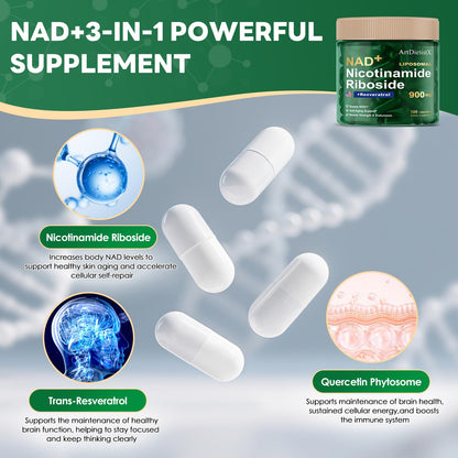 NAD+ NMN 900mg Liposomal NR with Resveratrol – 100 Capsules