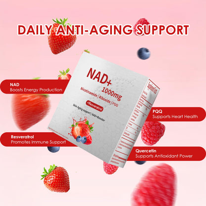 NAD+ Berry Flavor Drink Mix - 30 Pack | Nicotinamide Riboside, Resveratrol & PQQ