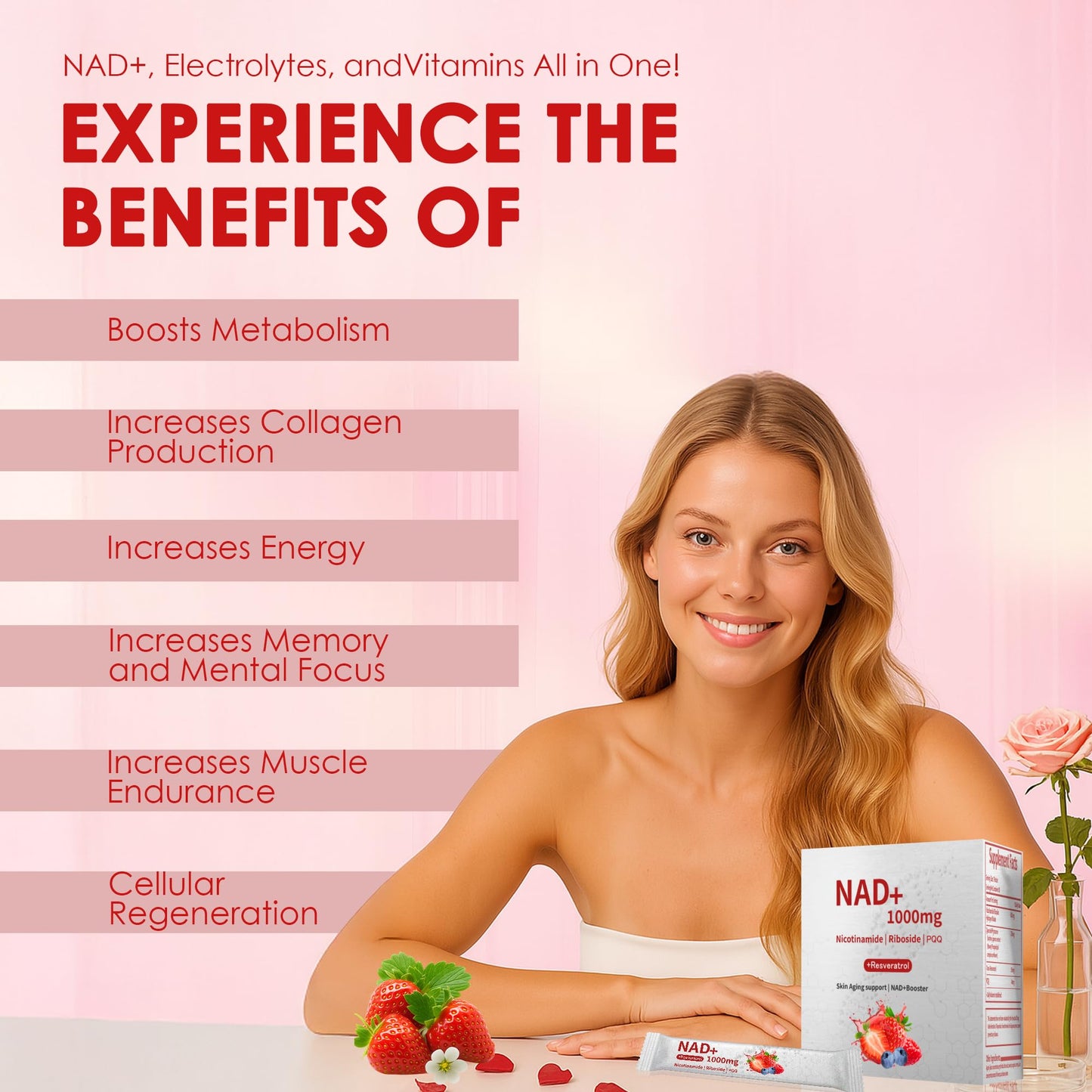 NAD+ Berry Flavor Drink Mix - 30 Pack | Nicotinamide Riboside, Resveratrol & PQQ