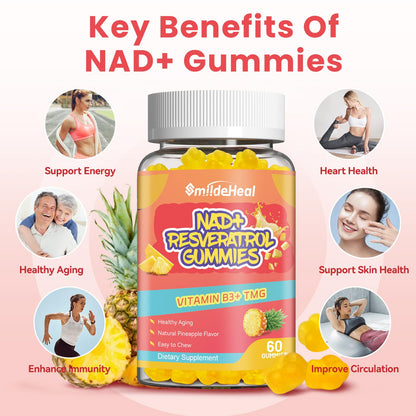 NAD+ Resveratrol Gummies - 500mg NAD+, 60 Vegan Gummies | 30-Day Supply