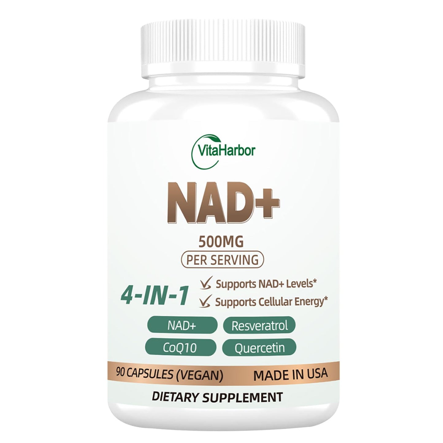 NAD Supplement 500mg - Pure Organic NAD+ for Women & Men | Trans-Resveratrol, CoQ10 & Quercetin