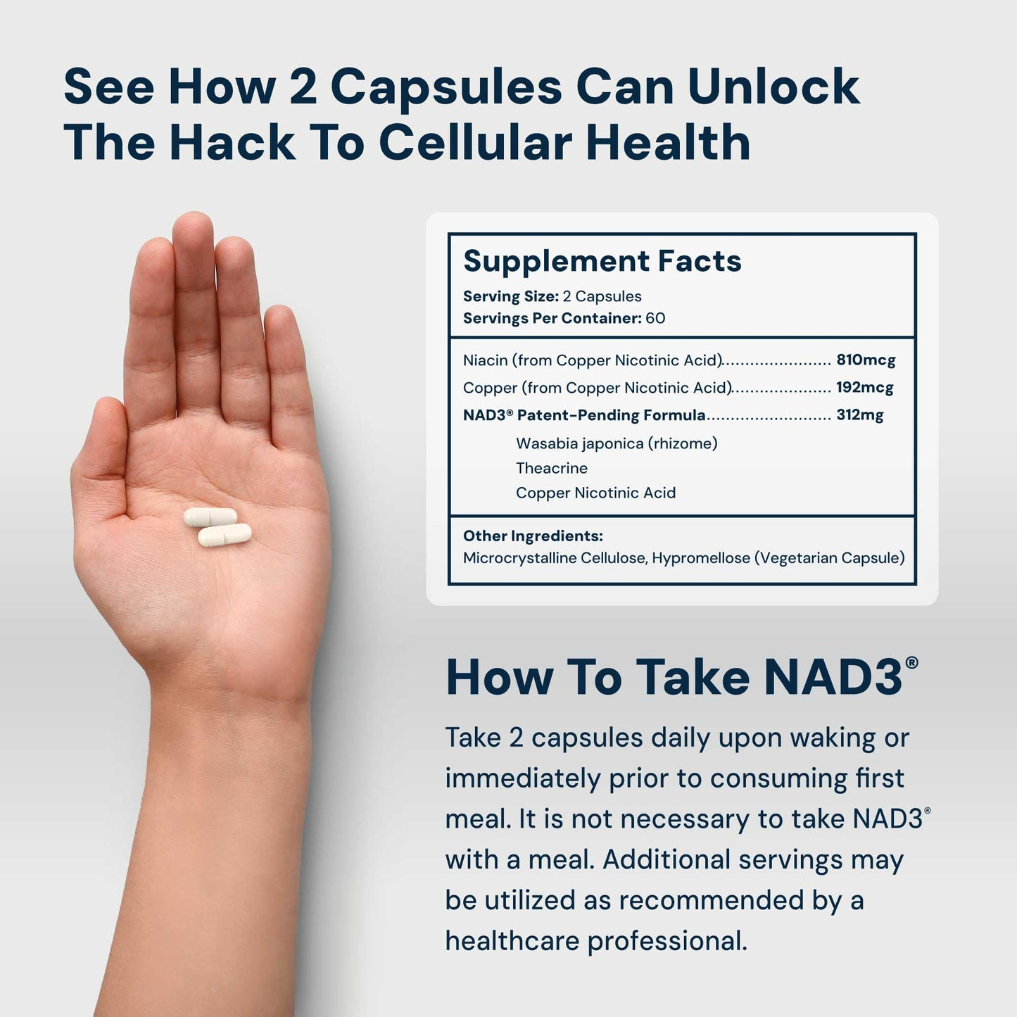 HPN NAD3 Clinical NAD+ Booster | Cellular Health & Natural Energy | 120ct, 60-Day Supply