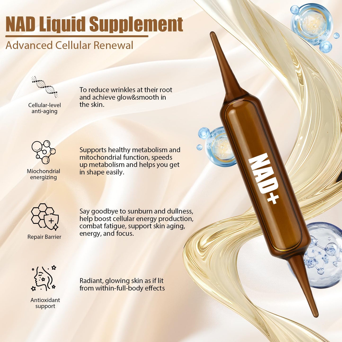 Lexenic NAD+ Advanced Cellular Renewal – 1200mg Liquid NAD+ Supplement for Energy, Focus & Anti-Aging | 10 Vials