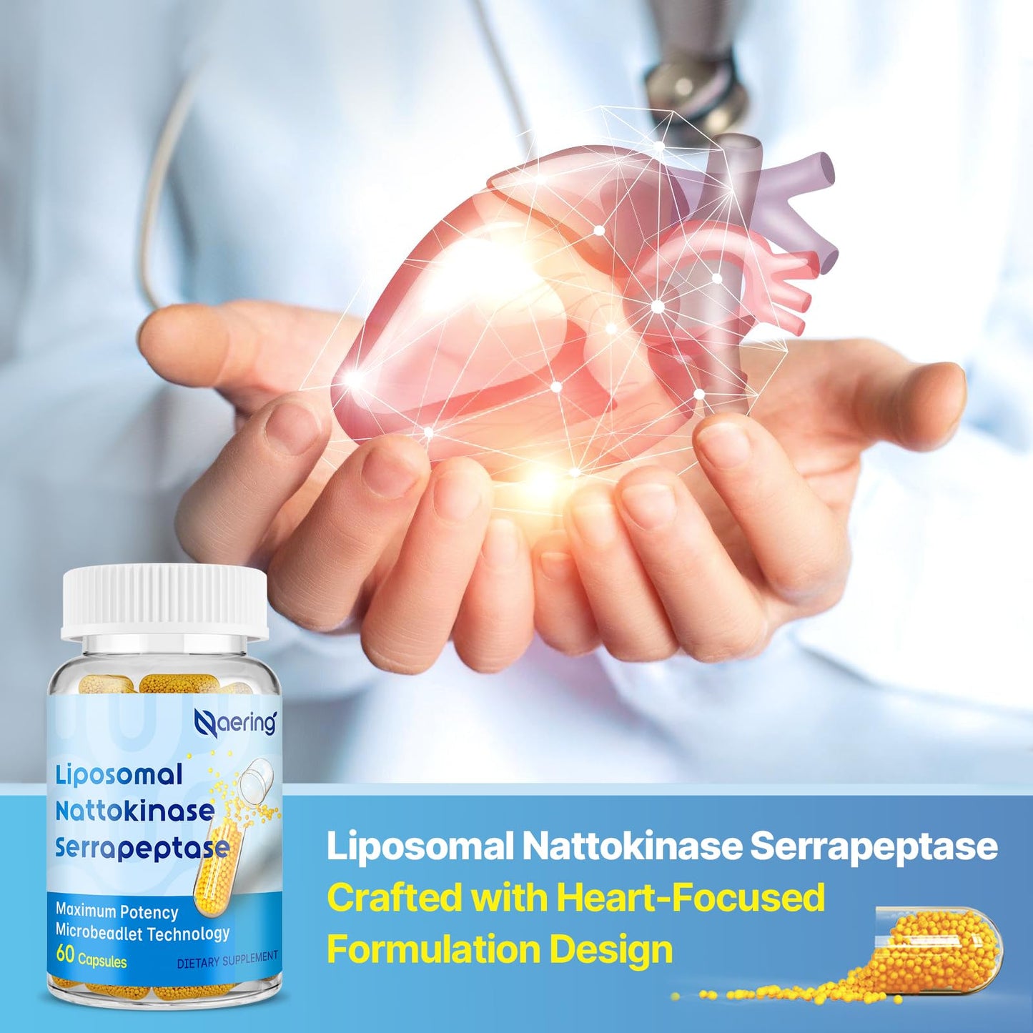 Naering Liposomal Nattokinase 12,000 FU + Serrapeptase 360,000 SPU – 60 Capsules (2 Bottles)