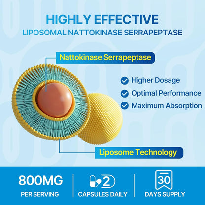 Naering Liposomal Nattokinase 12,000 FU + Serrapeptase 360,000 SPU – 60 Capsules (2 Bottles)