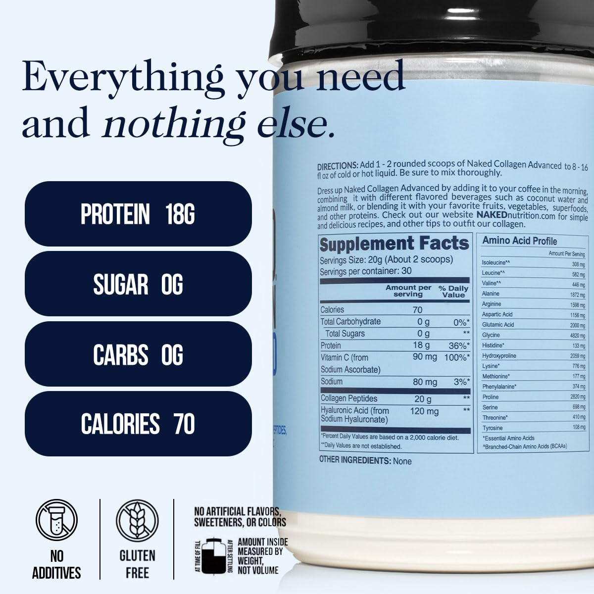 NAKED Collagen Advanced - Grass-Fed Hydrolyzed Collagen with Hyaluronic Acid & Vitamin C | 1.3 lb