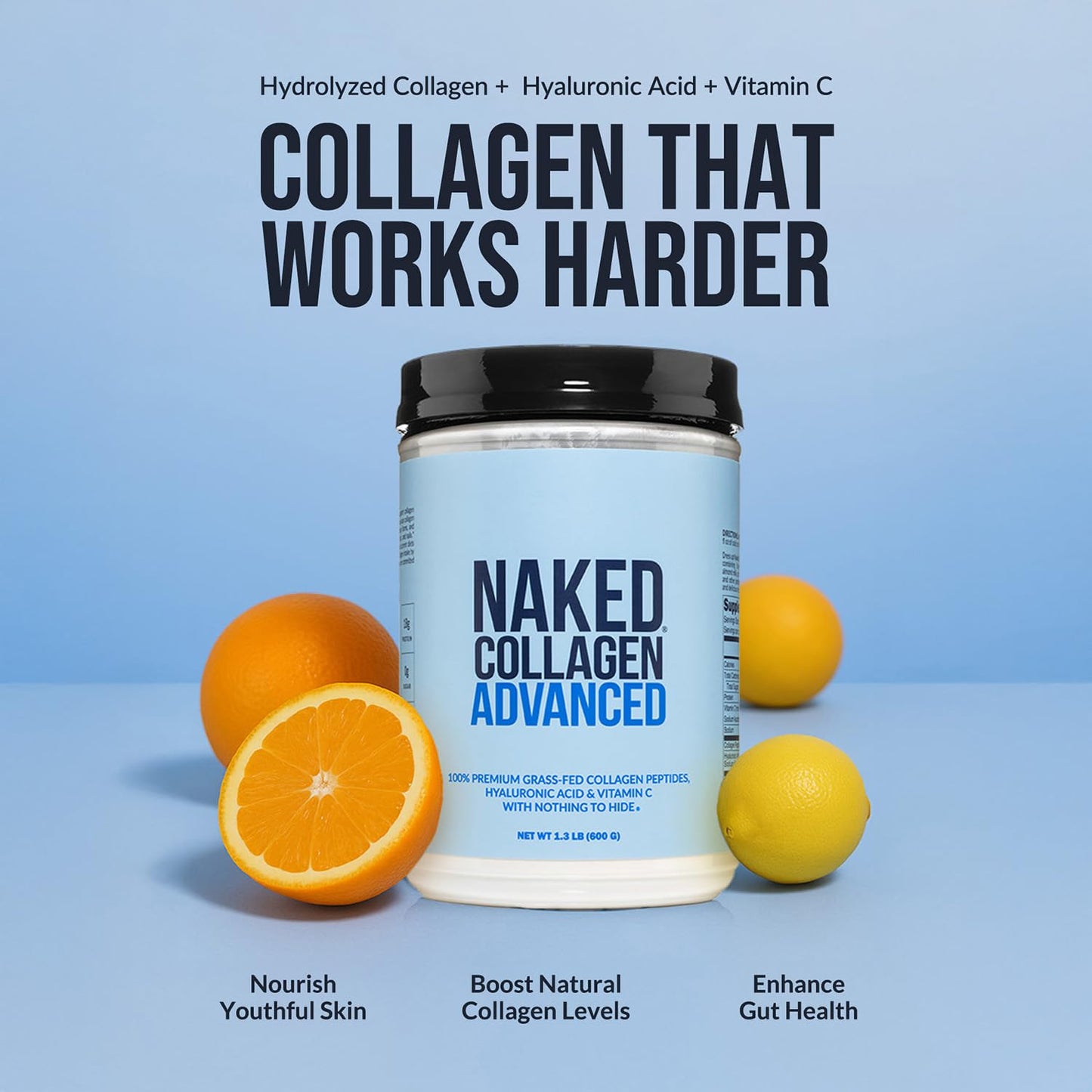 NAKED Collagen Advanced - Grass-Fed Hydrolyzed Collagen with Hyaluronic Acid & Vitamin C | 1.3 lb