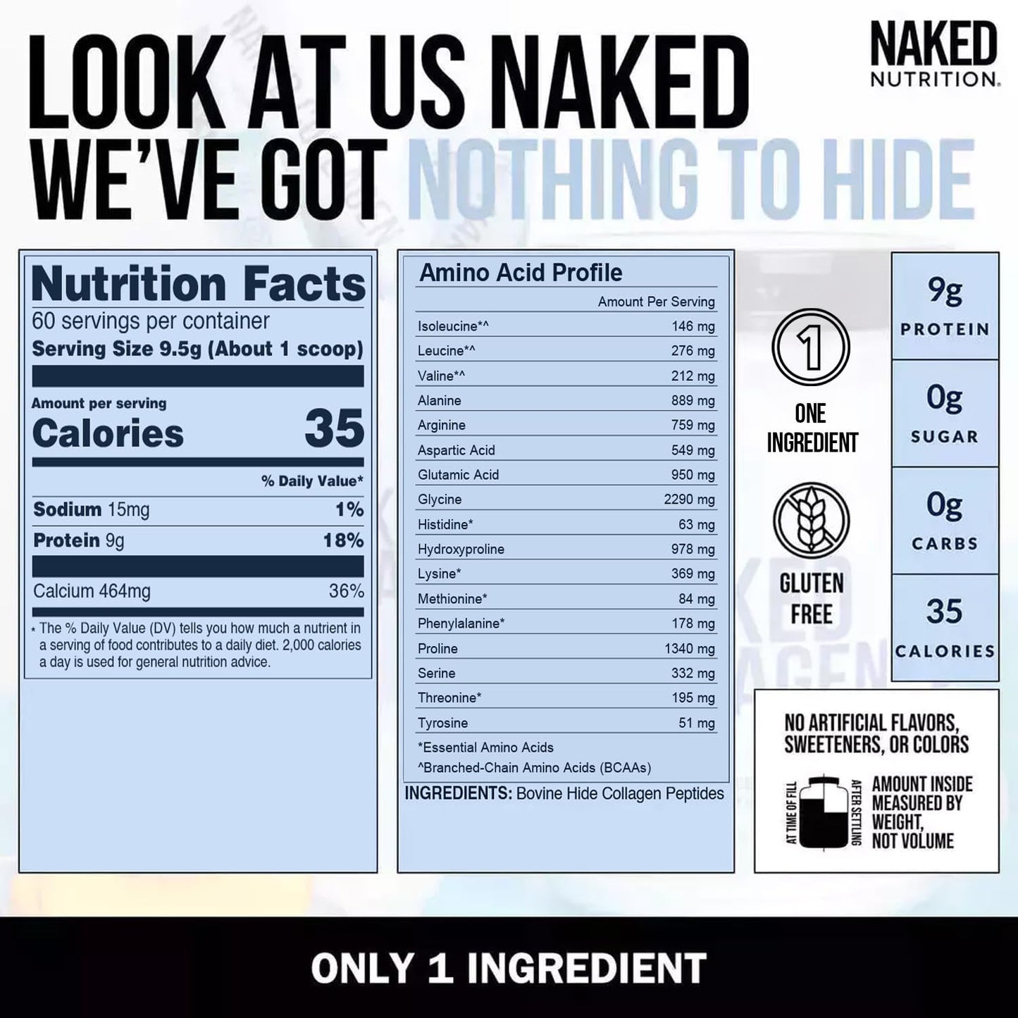 NAKED Collagen Peptides Powder – Pasture-Raised, Unflavored, 60 Servings, 20oz | Paleo, Keto, Gluten Free, Non-GMO