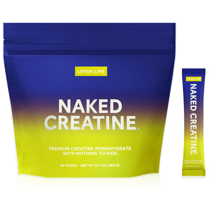 NAKED Pure Lemon Lime Creatine Monohydrate Stick Packs — 30 Pack | Vegan, Non-GMO, Gluten Free