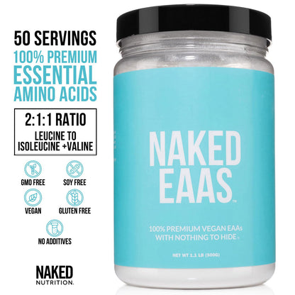 NAKED EAAs Amino Acids Powder – 50 Servings, Vegan, Unflavored, 500 g | Instantized All-Natural Essential Amino Acids