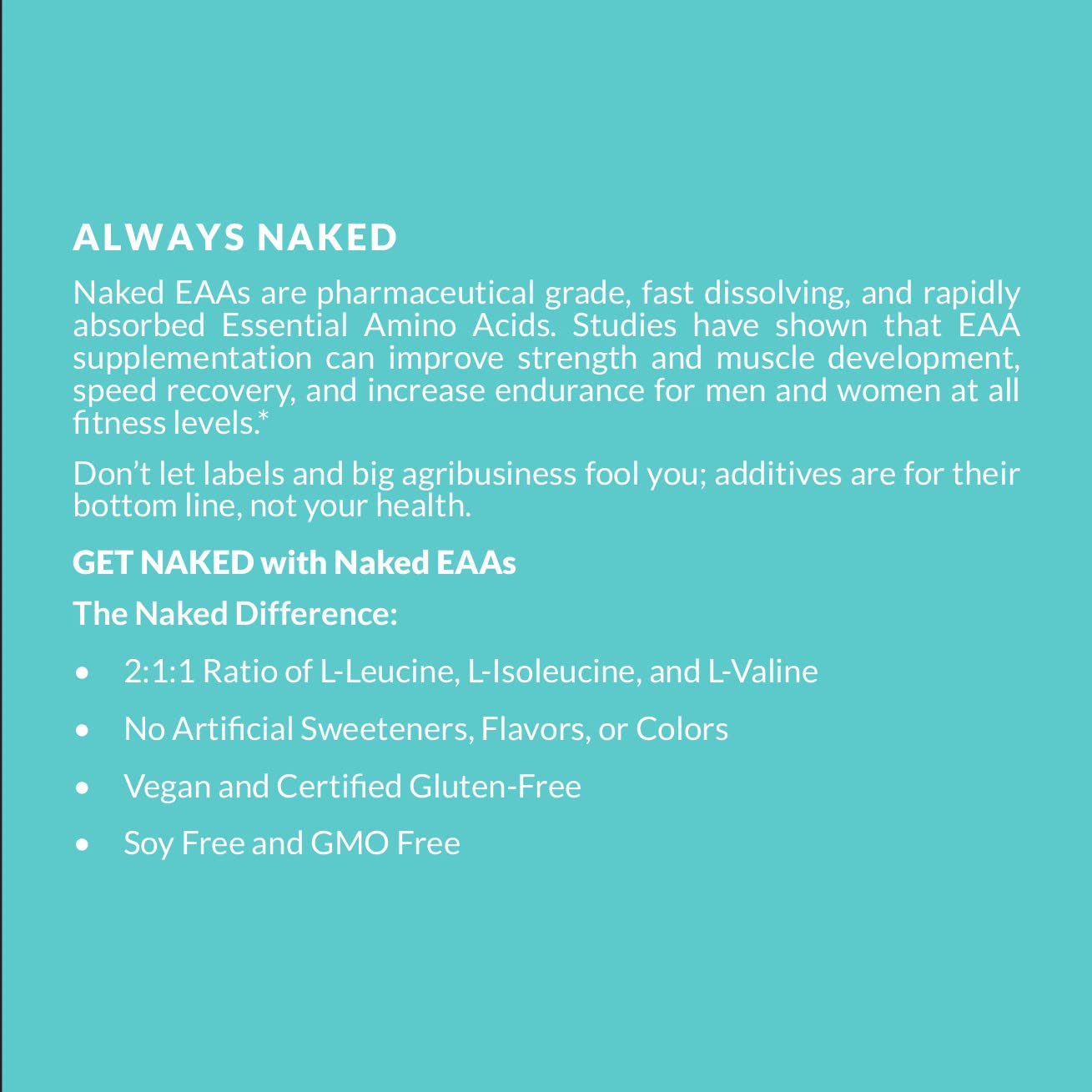 NAKED EAAs Amino Acids Powder – 50 Servings, Vegan, Unflavored, 500 g | Instantized All-Natural Essential Amino Acids