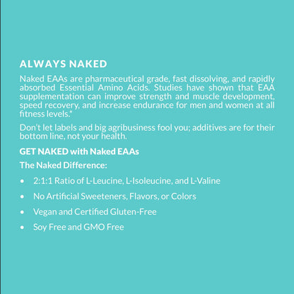 NAKED EAAs Amino Acids Powder – 50 Servings, Vegan, Unflavored, 500 g | Instantized All-Natural Essential Amino Acids