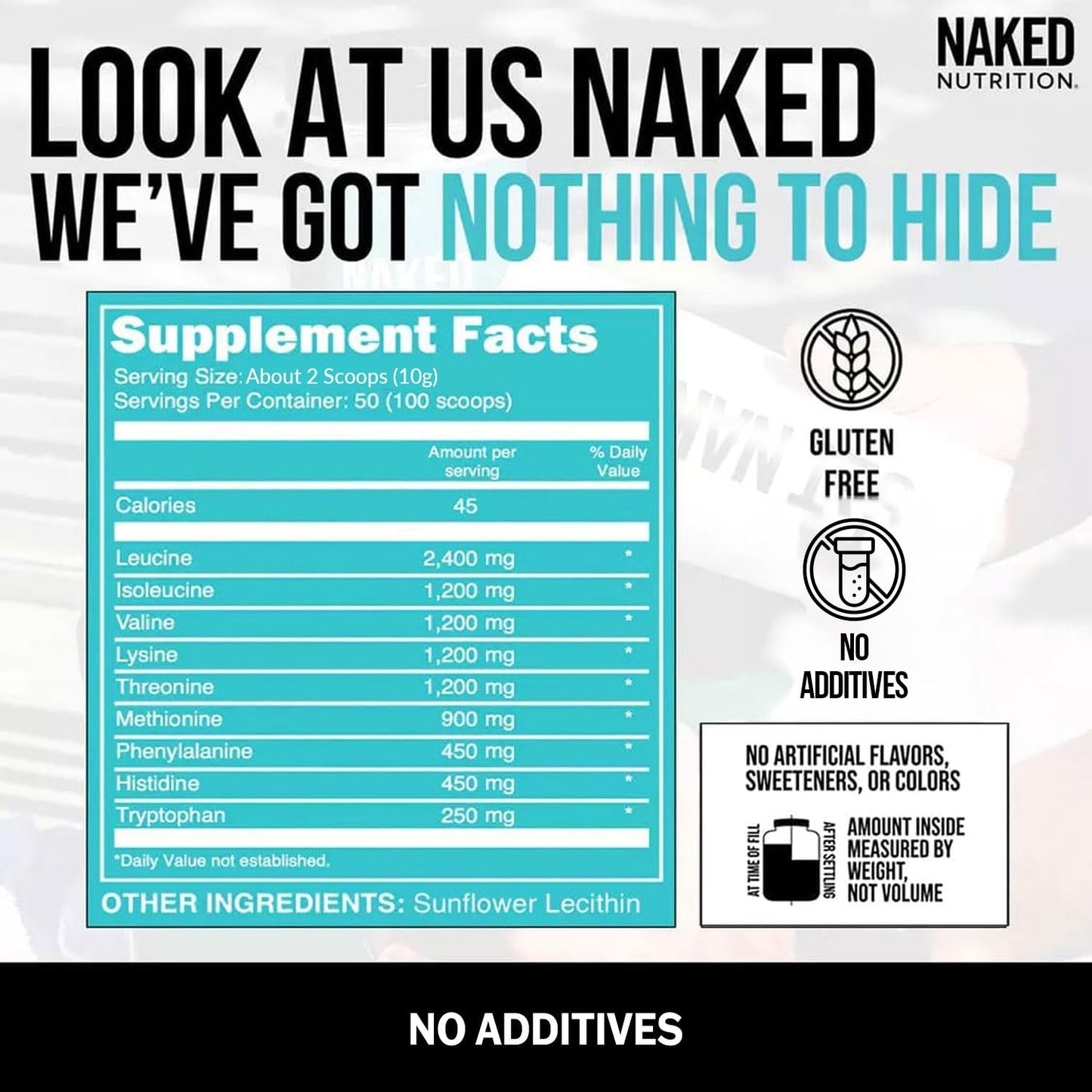 NAKED EAAs Amino Acids Powder – 50 Servings, Vegan, Unflavored, 500 g | Instantized All-Natural Essential Amino Acids