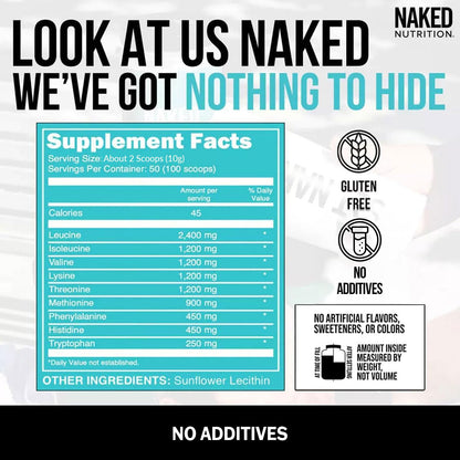 NAKED EAAs Amino Acids Powder – 50 Servings, Vegan, Unflavored, 500 g | Instantized All-Natural Essential Amino Acids