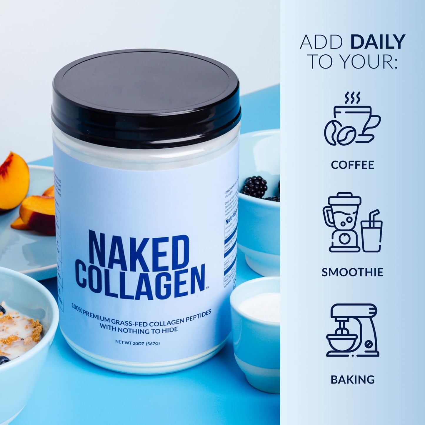 NAKED Vanilla Collagen Peptides – Pasture-Raised, Grass-Fed, 25 Servings, 19.4oz | Paleo, Keto, Non-GMO, Gluten Free