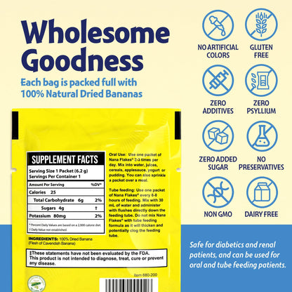 Nana Flakes 100% Pure Banana Flakes Medical Food Powder – Digestive Support (100 Single-Serve Packs)