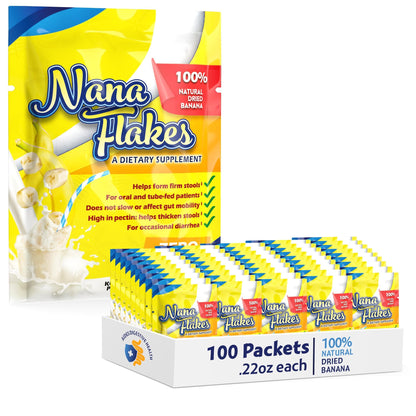 Nana Flakes 100% Pure Banana Flakes Medical Food Powder – Digestive Support (100 Single-Serve Packs)