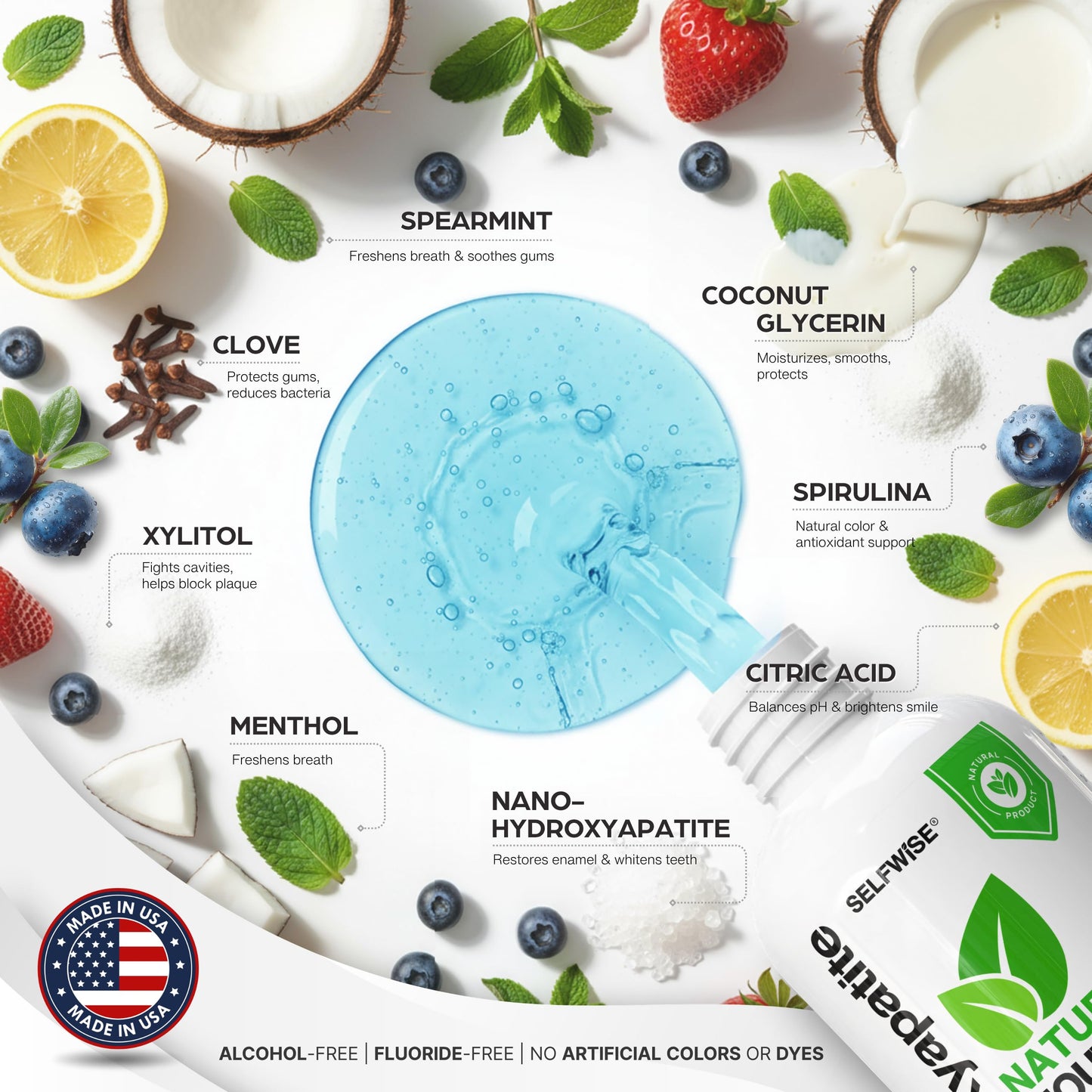 Nano-Hydroxyapatite Mouthwash with Xylitol – Fluoride-Free, Alcohol-Free, Gentle Whitening & Enamel Support