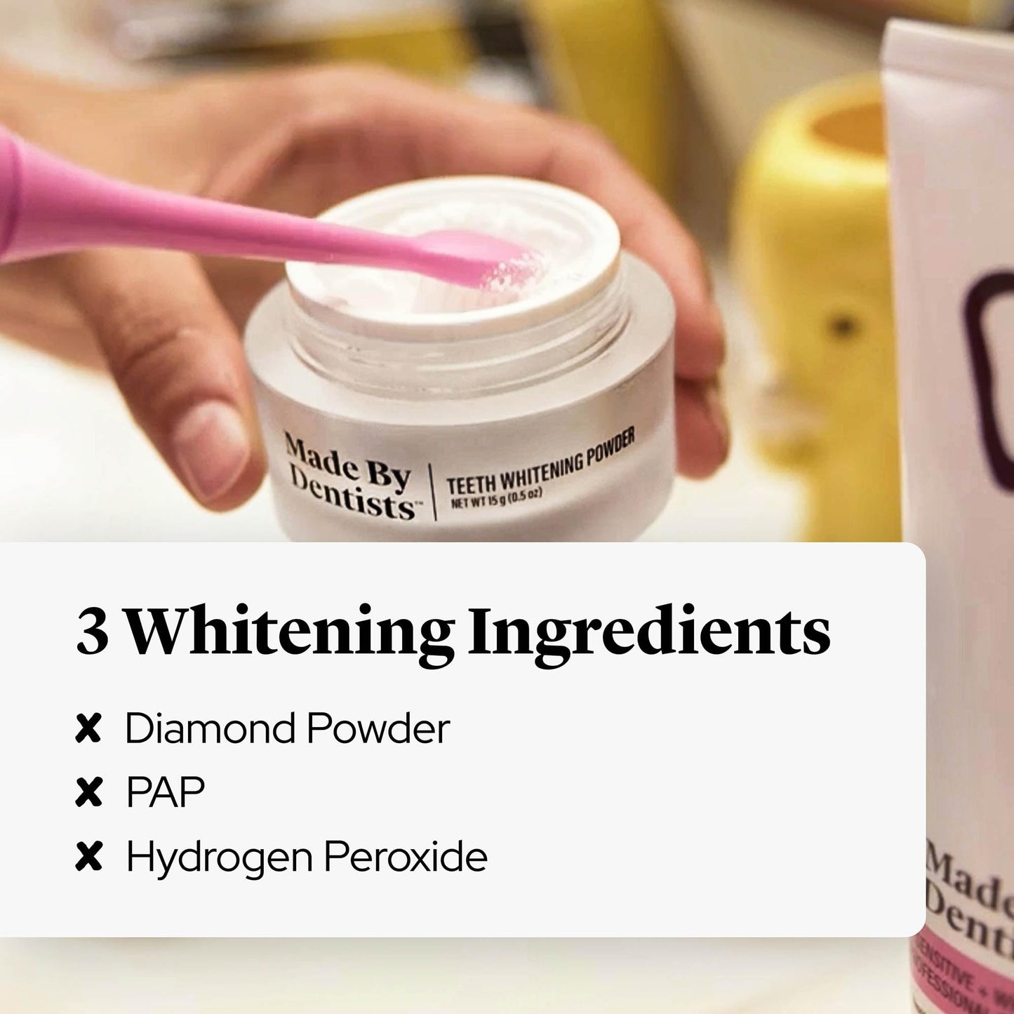 Made by Dentists Teeth Whitening Powder – Hydroxyapatite, PAP & Diamond Powder – Instant Results