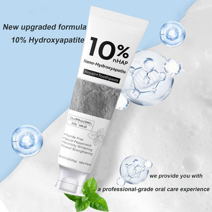 Nano-Hydroxyapatite Toothpaste - New Upgraded Formula, 10% NHA, Enamel Strengthening, Fluoride-Free, Gentle on Sensitive Teeth, 4.23oz