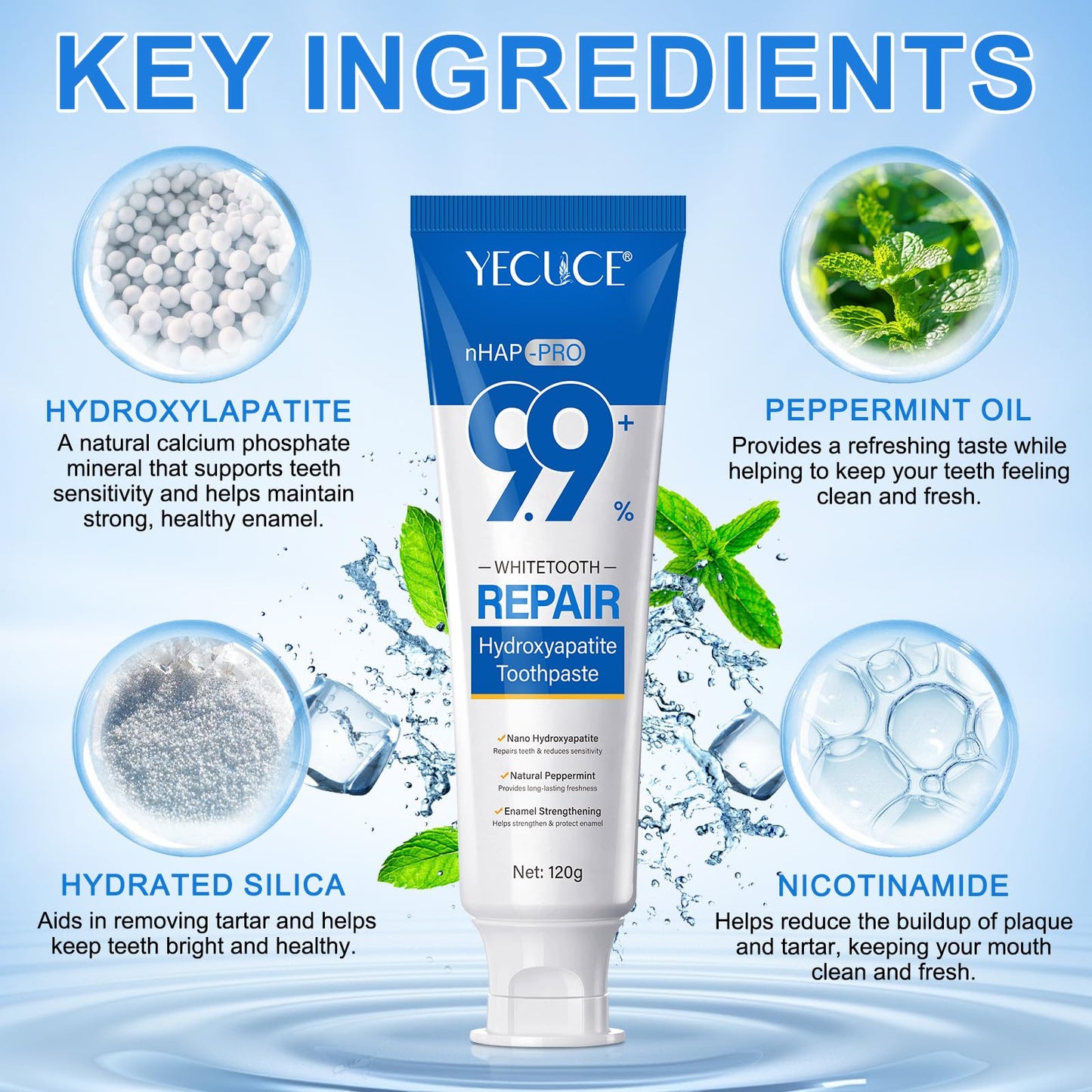 9.9% Hydroxyapatite Toothpaste – Enamel Protection & Tooth Strengthening (120g) | Nano HA with Peppermint
