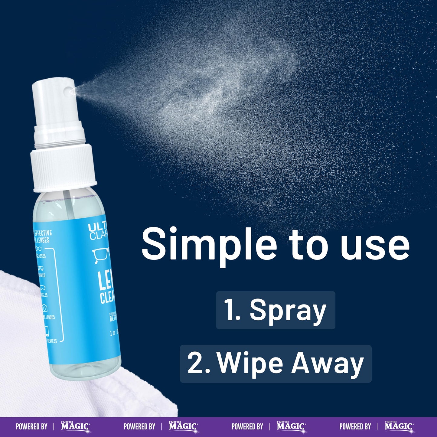 Powered by Nano Magic Eyeglass Lens Cleaning Spray 6 oz (1 Pack) | Professional Grade Formula, Silicone-Free | for Glasses, Phone, Electronic Screens, Optic Surfaces, Coated Surfaces - Made in USA