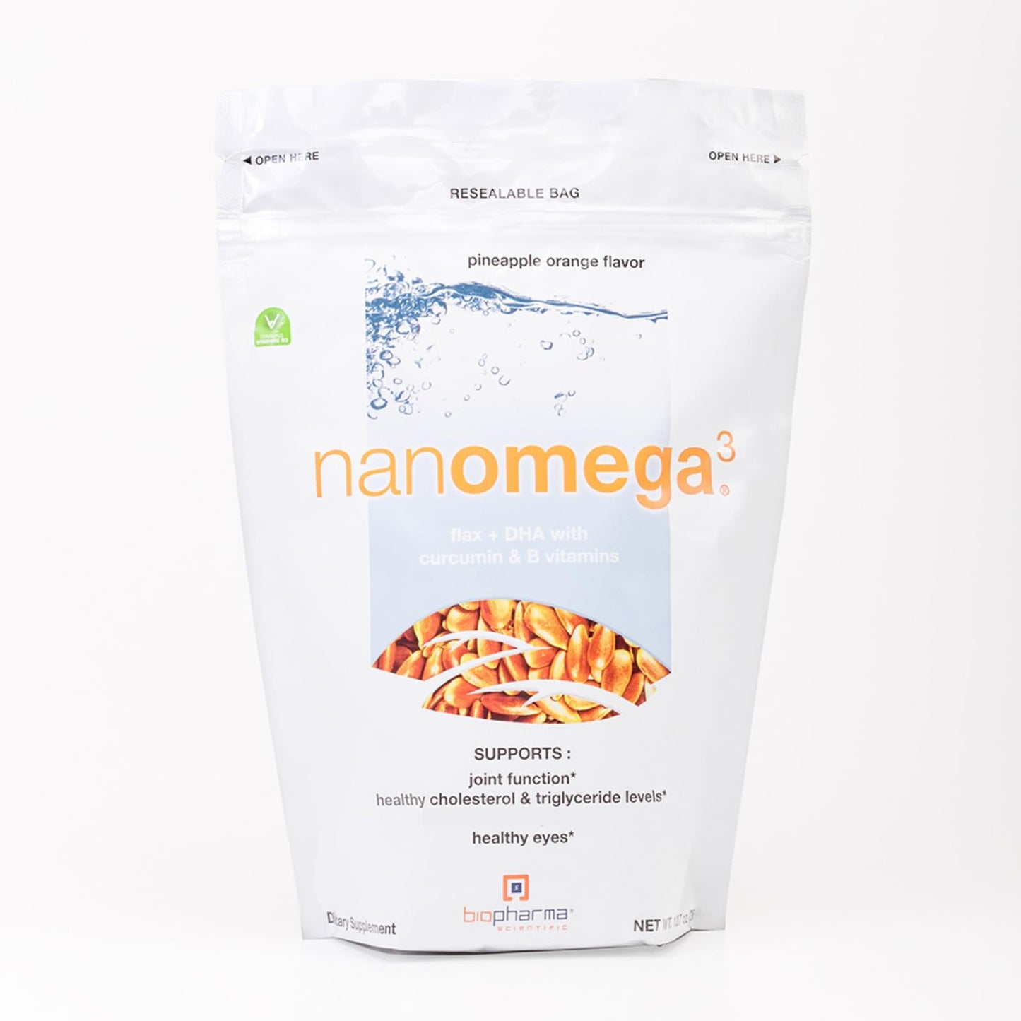 Biopharma Scientific NanoOmega Vegan Omega-3 – Plant-Based DHA/EPA from Algae & Flaxseed | 30 Servings