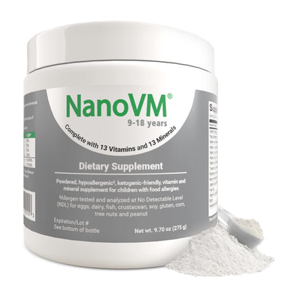 NanoVM 9-18 Years Allergen-Free Multivitamin Powder – Solace Nutrition (275g) Unflavored, Low-Carb