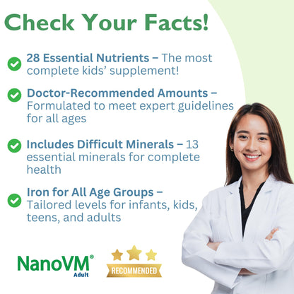 NanoVM Adult Allergen-Free Multivitamin Powder — 13 Vitamins & 13 Minerals, Low-Carb, 275g