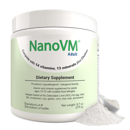 NanoVM Adult Allergen-Free Multivitamin Powder — 13 Vitamins & 13 Minerals, Low-Carb, 275g