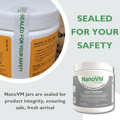 NanoVM 9-18 Years Allergen-Free Multivitamin Powder – Solace Nutrition (275g) Unflavored, Low-Carb
