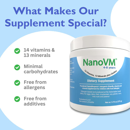 NanoVM 4-8 Years Allergen-Free Kids Multivitamin Powder | Solace Nutrition 275g