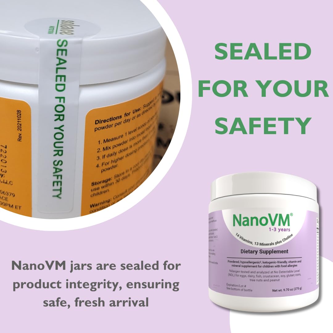 NanoVM 1-3 Years Allergen-Free Multivitamin for Kids – Unflavored Powder, 14 Vitamins & 13 Minerals (275g) | Solace Nutrition