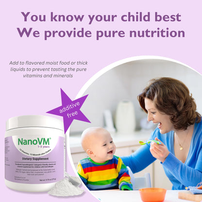 NanoVM 1-3 Years Allergen-Free Multivitamin for Kids – Unflavored Powder, 14 Vitamins & 13 Minerals (275g) | Solace Nutrition