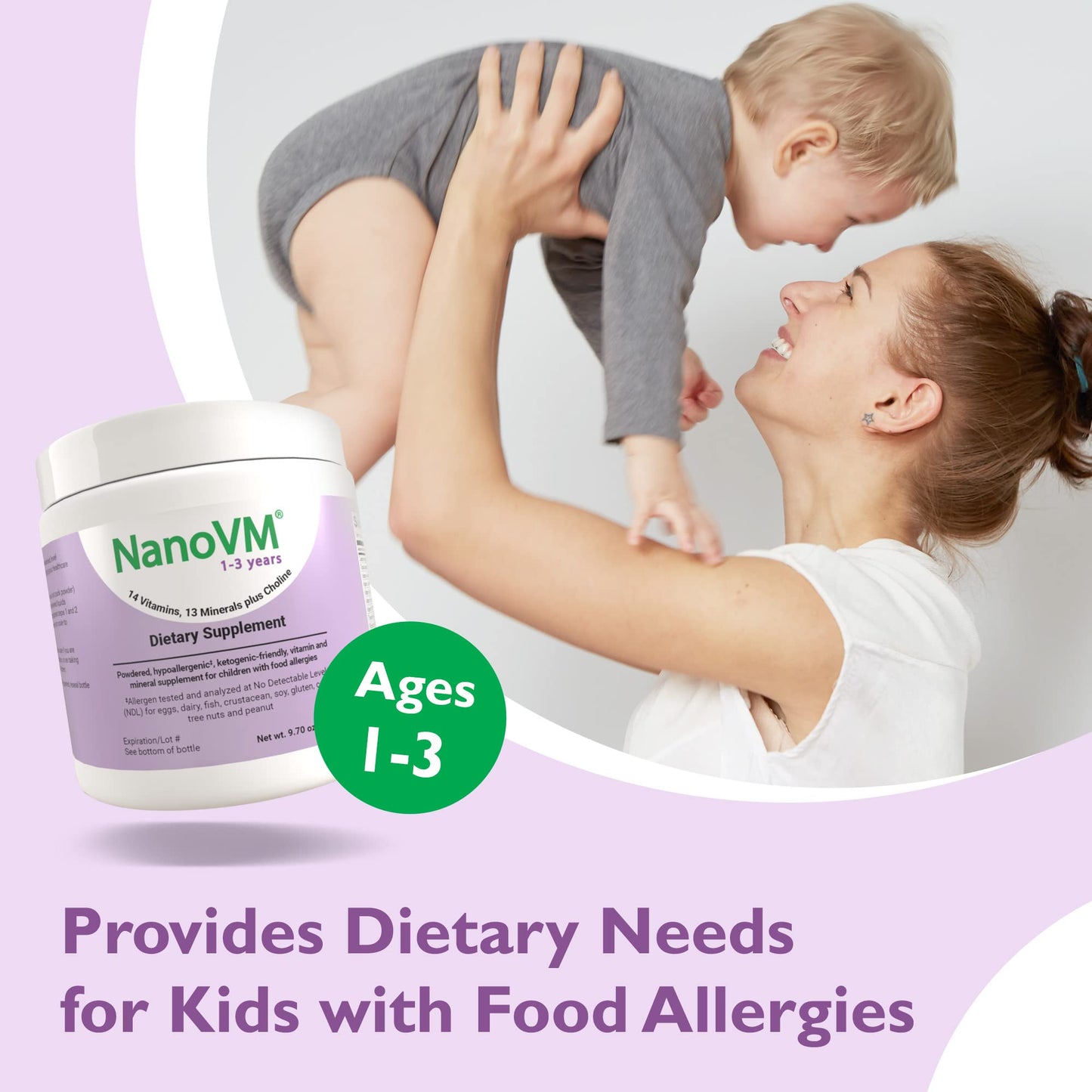 NanoVM 1-3 Years Allergen-Free Multivitamin for Kids – Unflavored Powder, 14 Vitamins & 13 Minerals (275g) | Solace Nutrition