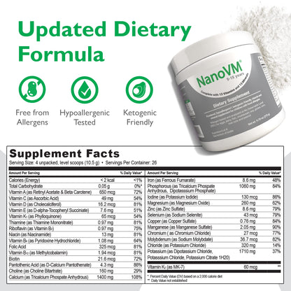 NanoVM 9-18 Years Allergen-Free Multivitamin Powder – Solace Nutrition (275g) Unflavored, Low-Carb